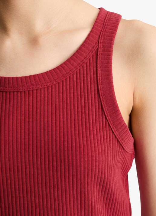 Marc O'Polo Denim Cropped tanktop met ribstructuur - detail 5 vivid cherry-6882 / rood