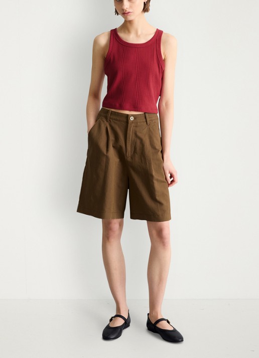 Marc O'Polo Denim Cropped tanktop met ribstructuur - voorkant 3 vivid cherry-6882 / rood