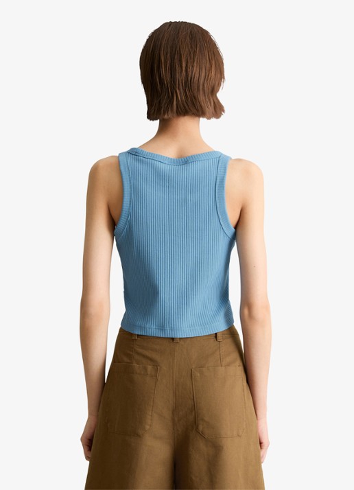 Marc O'Polo Denim Cropped tanktop met ribstructuur - achterkant 5 blauw