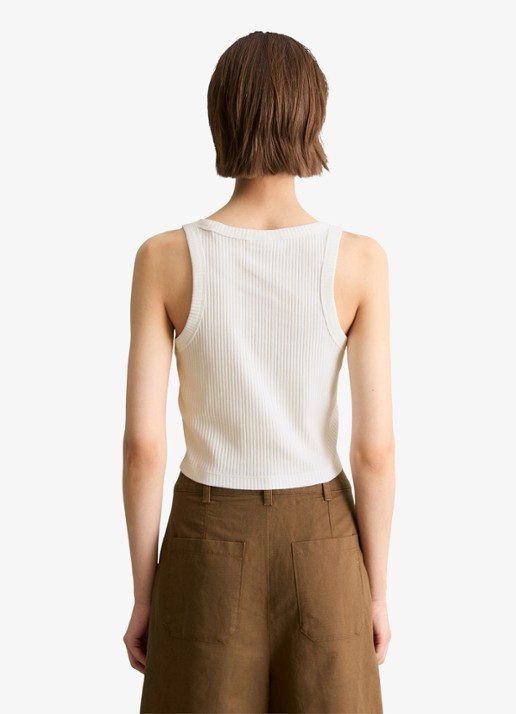 Marc O'Polo Denim Cropped tanktop met ribstructuur - achterkant 3 gebroken wit