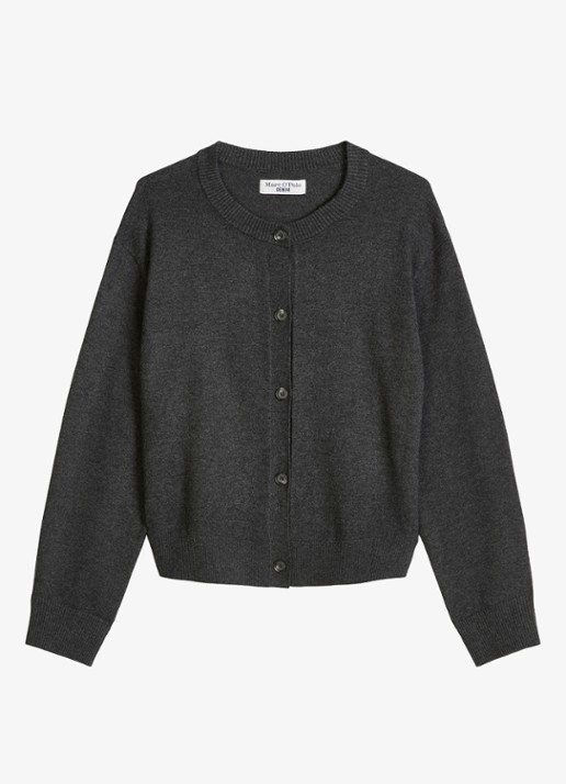 Marc O'Polo Denim Fijngebreid vest met gemêleerd dessin - voorkant 3 donkergrijs