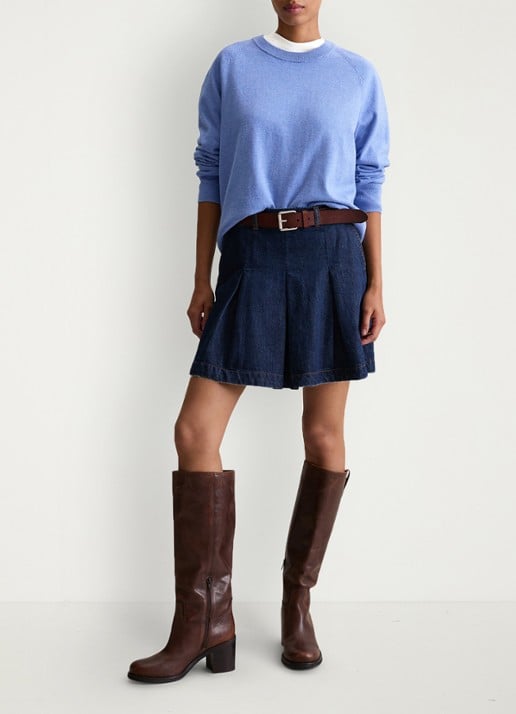 Marc O'Polo Denim Fijngebreide sweater met gemêleerd dessin  - voorkant 2 staalblauw