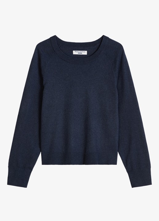 Marc O'Polo Denim Fijngebreide sweater met gemêleerd dessin  - voorkant donkerblauw
