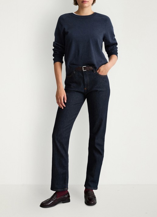 Marc O'Polo Denim Fijngebreide sweater met gemêleerd dessin  - voorkant 2 donkerblauw