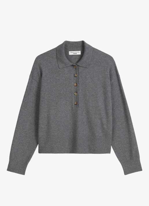 Marc O'Polo Denim Fijngebreide trui in katoenblend - voorkant grijs