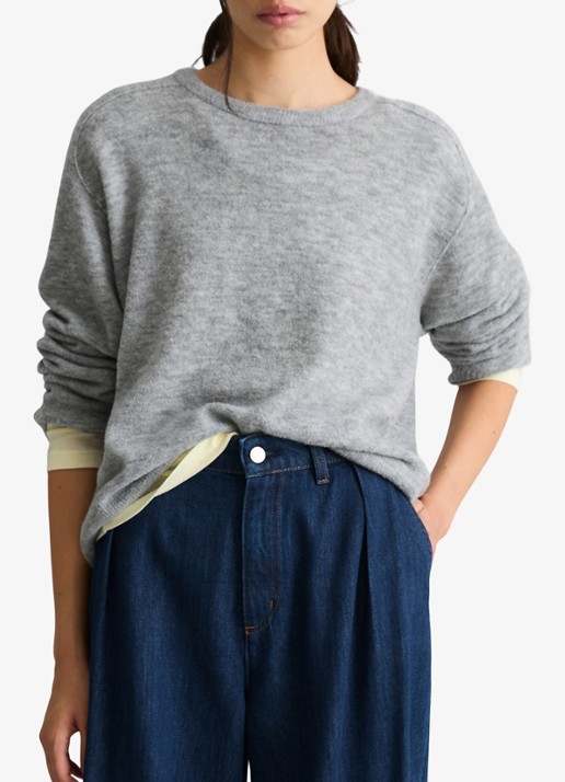 Marc O'Polo Denim Fijngebreide trui in wolblend - detail 4 lichtgrijs