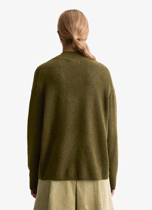 Marc O'Polo Denim Fijngebreide trui met opstaande kraag - achterkant 2 dark green melange / donkergroen