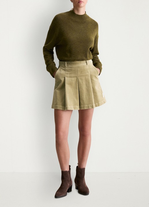 Marc O'Polo Denim Fijngebreide trui met opstaande kraag - voorkant 4 dark green melange / donkergroen