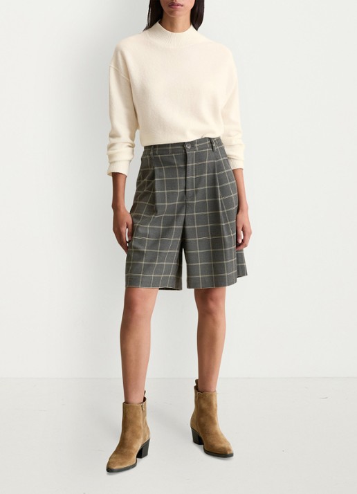 Marc O'Polo Denim Fijngebreide trui met opstaande kraag - voorkant 2 white blush / creme