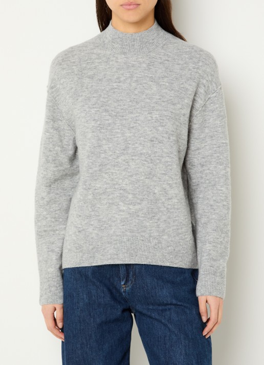 Marc O'Polo Denim Fijngebreide trui met opstaande kraag - detail 3 grijs