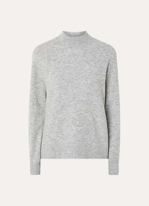 Marc O'Polo Denim Fijngebreide trui met opstaande kraag - voorkant grijs