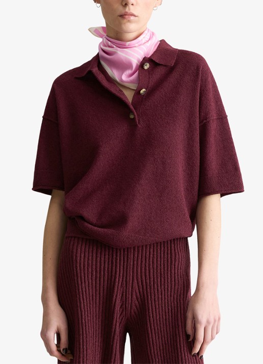 Marc O'Polo Denim Fijngebreide trui met polokraag  - detail 2 merlot red/6932