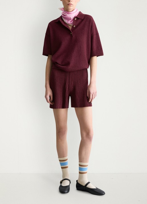 Marc O'Polo Denim Fijngebreide trui met polokraag  - voorkant 5 merlot red/6932