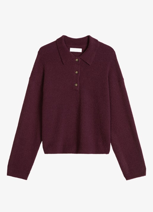 Marc O'Polo Denim Fijngebreide trui met polokraag - voorkant 4 bordeauxrood