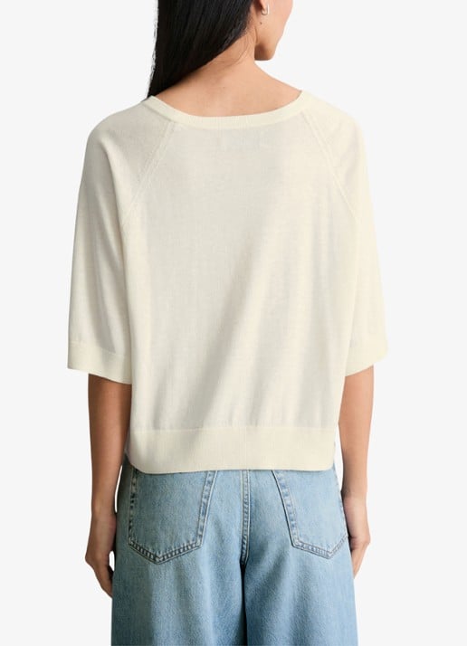 Marc O'Polo Denim Fijngebreide trui met vleermuis mouw - achterkant 5 creamy white-1173 / wit