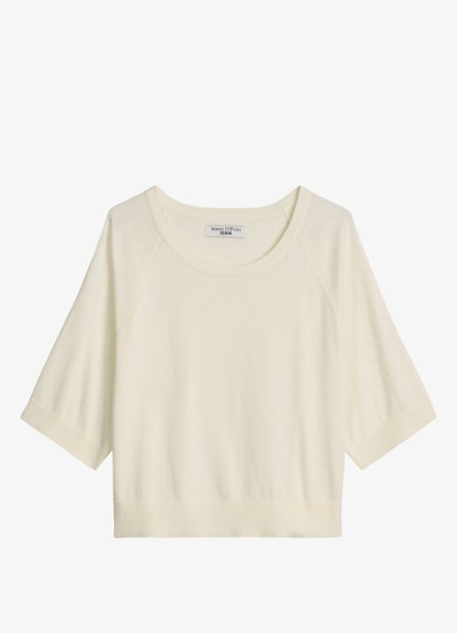 Marc O'Polo Denim Fijngebreide trui met vleermuis mouw - voorkant 3 creamy white-1173 / wit