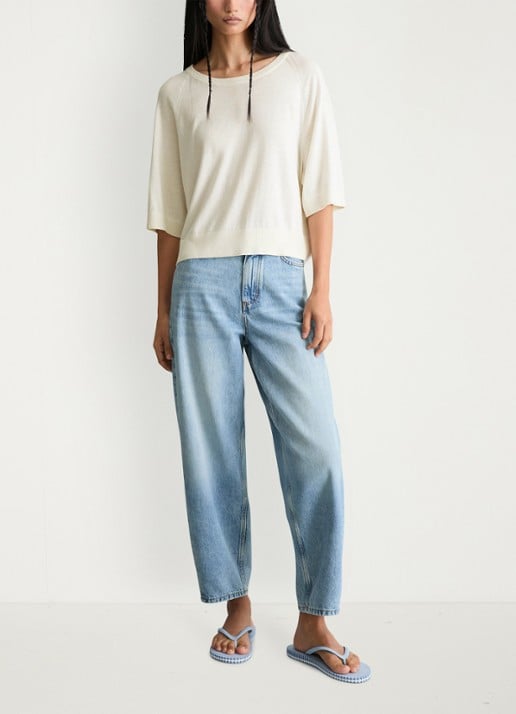 Marc O'Polo Denim Fijngebreide trui met vleermuis mouw - voorkant 4 creamy white-1173 / wit