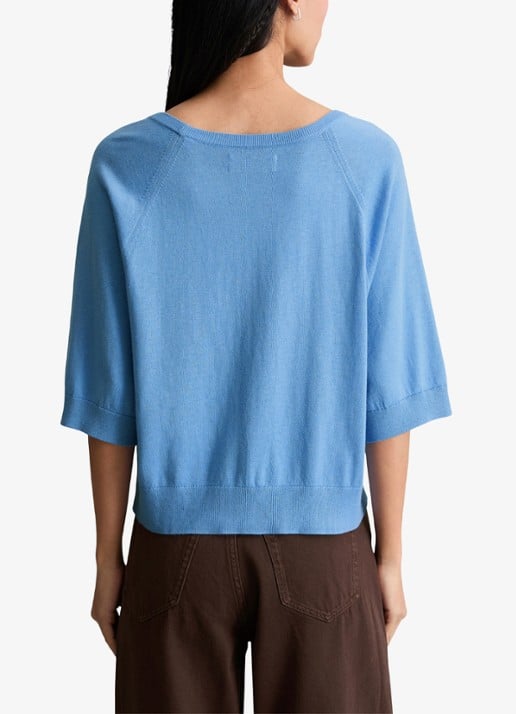Marc O'Polo Denim Fijngebreide trui met vleermuis mouw - achterkant medium blue 4840-4840 / blauw