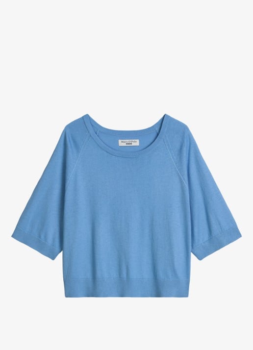 Marc O'Polo Denim Fijngebreide trui met vleermuis mouw - voorkant 4 medium blue 4840-4840 / blauw