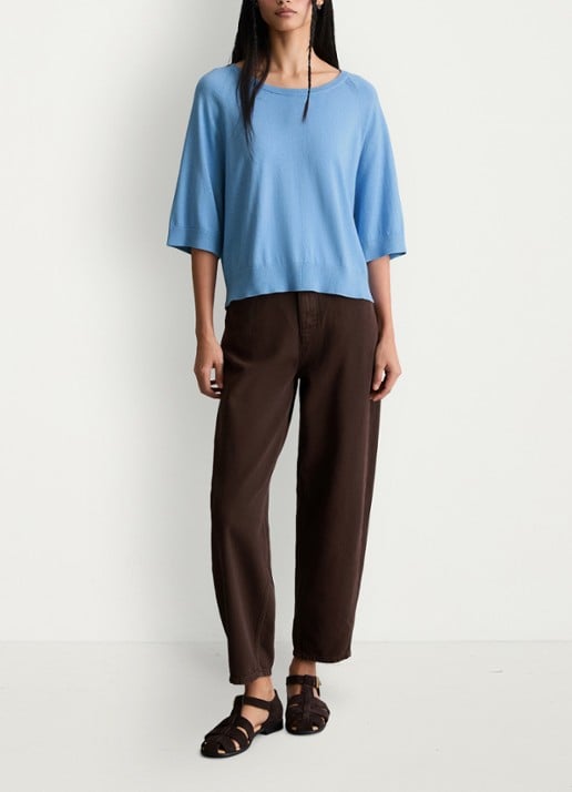 Marc O'Polo Denim Fijngebreide trui met vleermuis mouw - voorkant 5 medium blue 4840-4840 / blauw