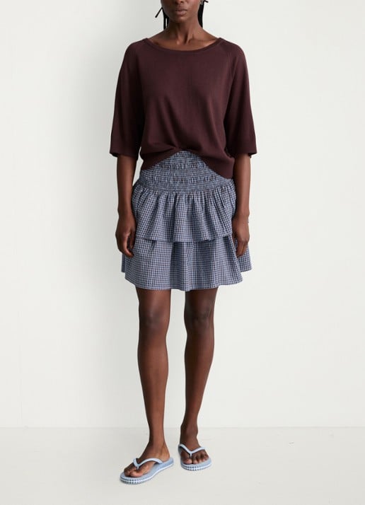 Marc O'Polo Denim Fijngebreide trui met vleermuis mouw - voorkant 4 burnt aubergine-6929 / paars
