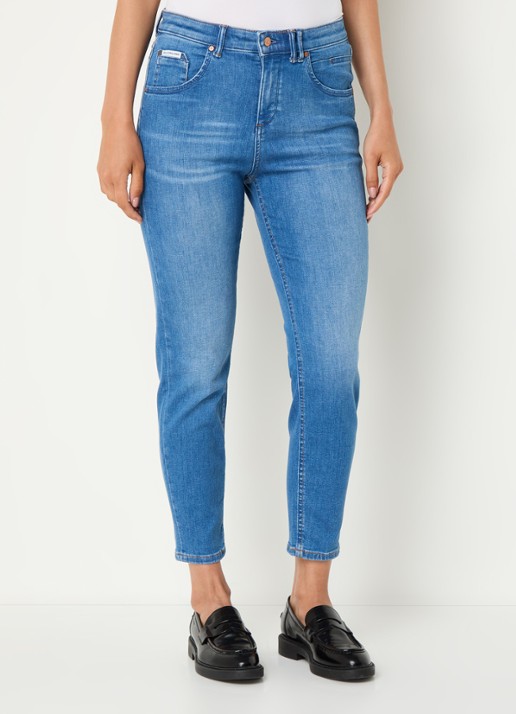 Marc O'Polo Denim Freja high waist tapered cropped jeans met medium wassing - detail indigo