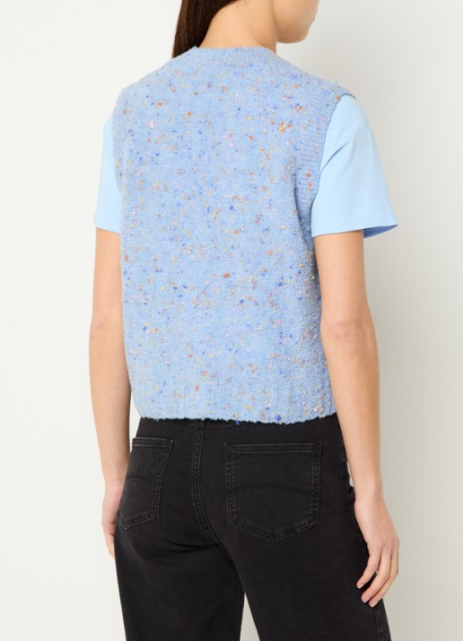 Marc O'Polo Denim Grofgebreid gilet in scheerwolblend - achterkant blauwgrijs