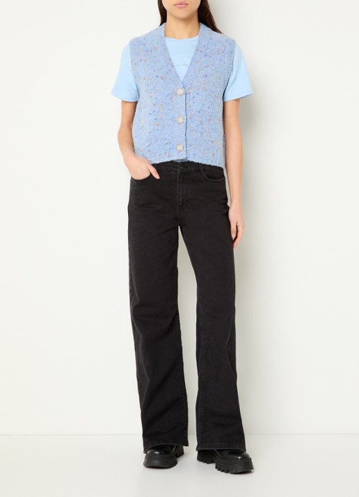 Marc O'Polo Denim Grofgebreid gilet in scheerwolblend - voorkant 3 blauwgrijs
