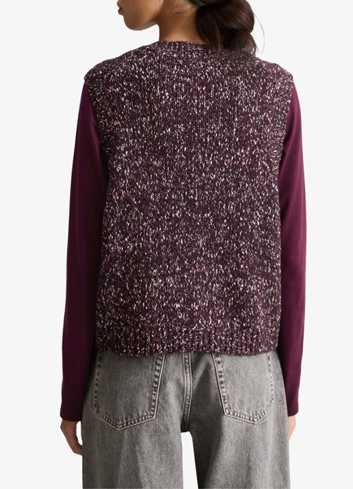 Marc O'Polo Denim Grofgebreid mouwloos vest in wolblend - achterkant bordeauxrood