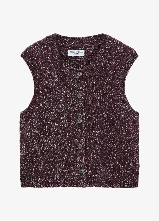 Marc O'Polo Denim Grofgebreid mouwloos vest in wolblend - voorkant 2 bordeauxrood