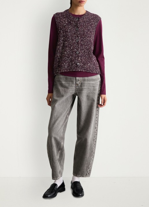 Marc O'Polo Denim Grofgebreid mouwloos vest in wolblend - voorkant 3 bordeauxrood