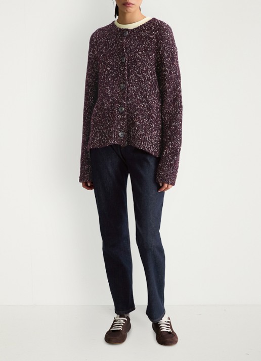 Marc O'Polo Denim Grofgebreid vest met gemêleerd dessin - voorkant 3 aubergine