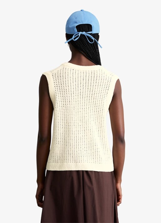 Marc O'Polo Denim Grofgebreid vest met opengewerkt dessin - achterkant 5 creamy white-1173 / wit