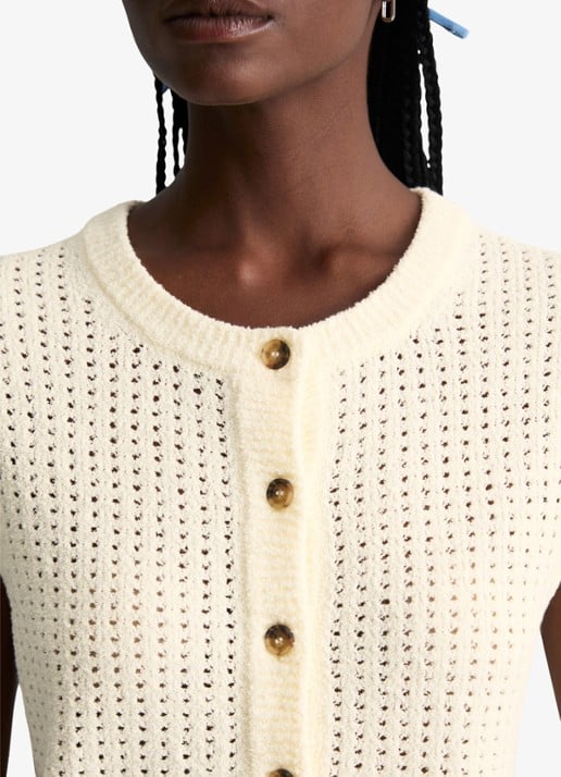 Marc O'Polo Denim Grofgebreid vest met opengewerkt dessin - detail 2 creamy white-1173 / wit