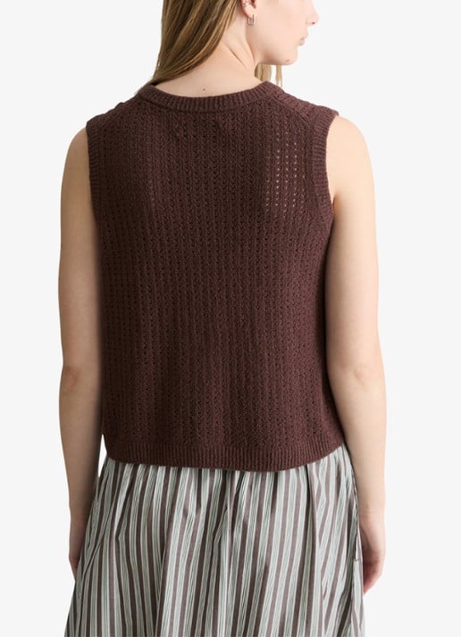 Marc O'Polo Denim Grofgebreid vest met opengewerkt dessin - achterkant 5 burnt aubergine-6929 / paars