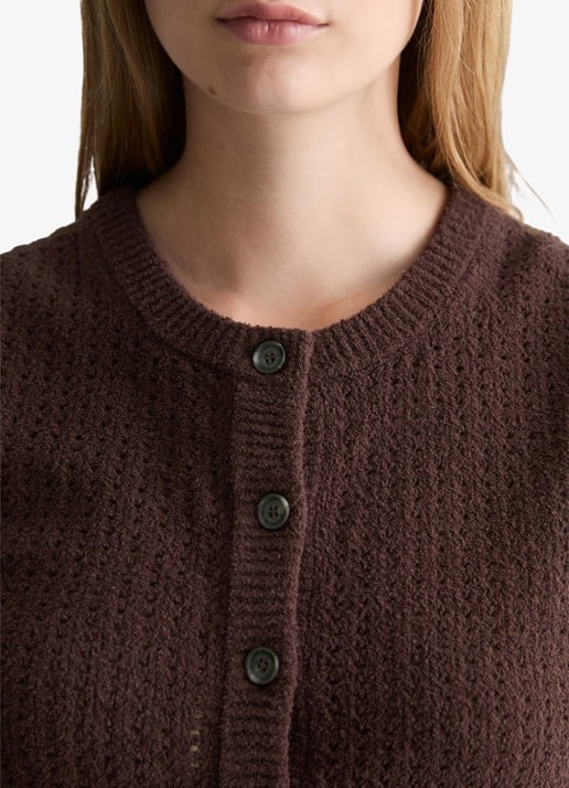 Marc O'Polo Denim Grofgebreid vest met opengewerkt dessin - detail 2 burnt aubergine-6929 / paars