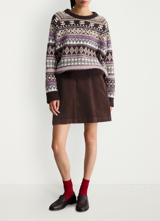 Marc O'Polo Denim Grofgebreide trui met grafische print - voorkant 5 bruin