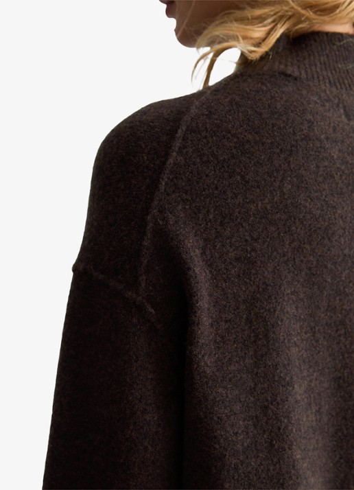 Marc O'Polo Denim Grofgebreide trui met halve rits - detail 5 donkerbruin