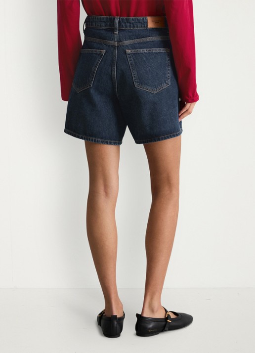 Marc O'Polo Denim High waist loose fit korte broek van denim - achterkant donkerblauw