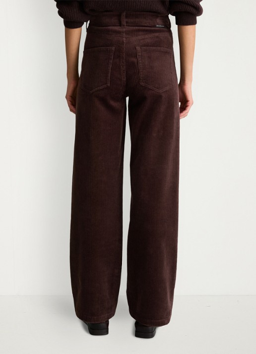 Marc O'Polo Denim High waist straight fit broek van corduroy - achterkant donkerbruin
