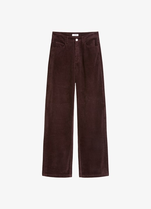 Marc O'Polo Denim High waist straight fit broek van corduroy - voorkant 2 donkerbruin