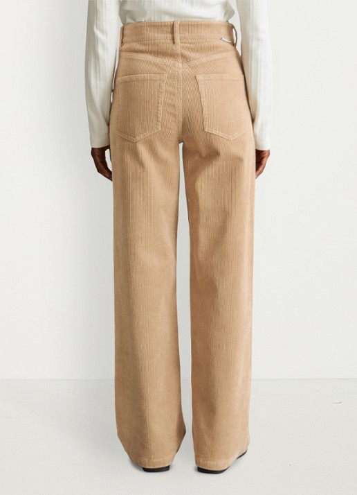 Marc O'Polo Denim High waist straight fit broek van corduroy - achterkant beige