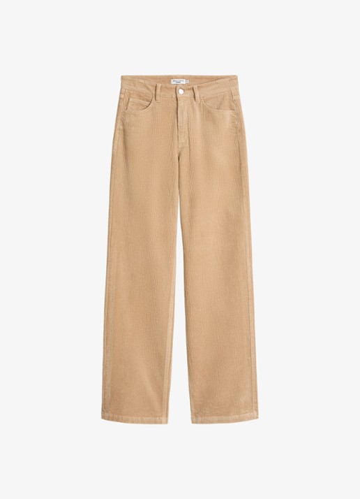 Marc O'Polo Denim High waist straight fit broek van corduroy - voorkant 2 beige