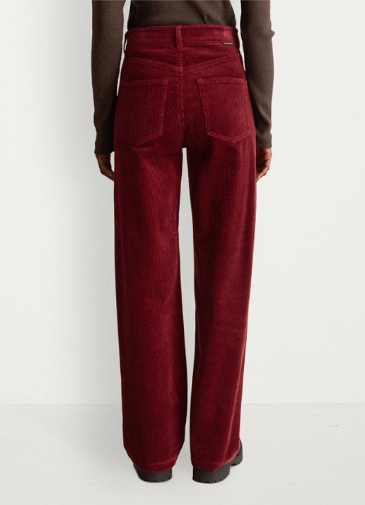 Marc O'Polo Denim High waist straight fit broek van corduroy - achterkant donkerrood