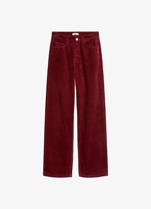 Marc O'Polo Denim High waist straight fit broek van corduroy - voorkant 2 donkerrood