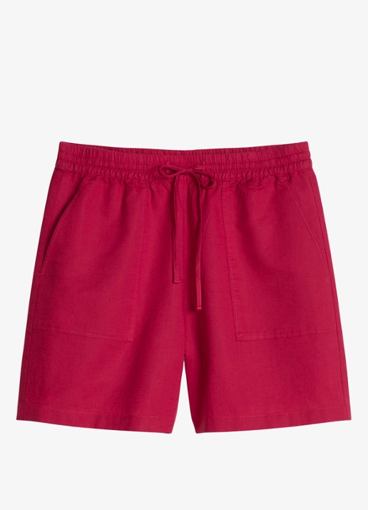 Marc O'Polo Denim High waist wide fit korte broek met steekzakken - voorkant 4 vivid cherry-6882 / rood