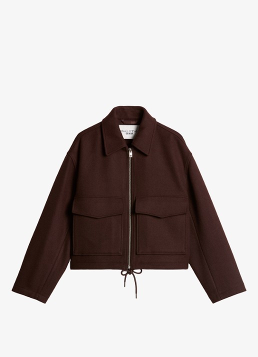 Marc O'Polo Denim Jack met klepzakken - voorkant 3 donkerbruin