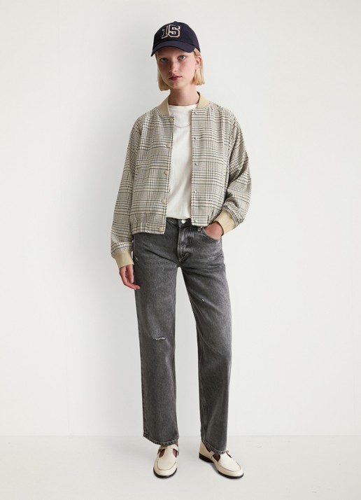 Marc O'Polo Denim Jack met ruitdessin en steekzakken - voorkant 3 beige
