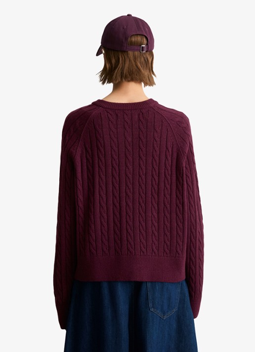 Marc O'Polo Denim Kabelgebreid vest in wolblend - achterkant bordeauxrood
