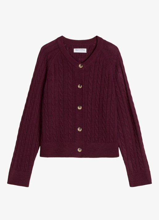 Marc O'Polo Denim Kabelgebreid vest in wolblend - voorkant 2 bordeauxrood